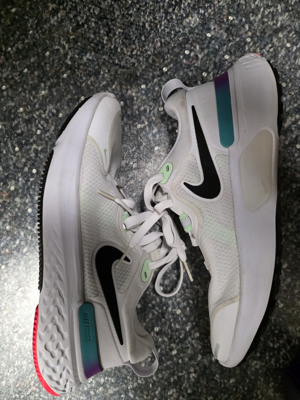 Nike React Miller Ombre White Sneakers with Black Swoosh and Mint Accents